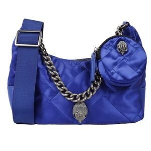 NWT. Kurt Geiger Royal Blue Quilted Satin Bag with shoulder strap & coin bag
